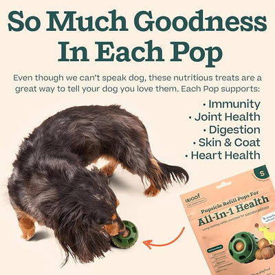 WOOF Pupsicle Refill Pops for All-in-1 Health - Long-Lasting Multivitamin Refills for the Pupsicle Toy - with Vitamins A, B, D, Iron, Magnesium, and Fiber - Small Pops - 10 Count