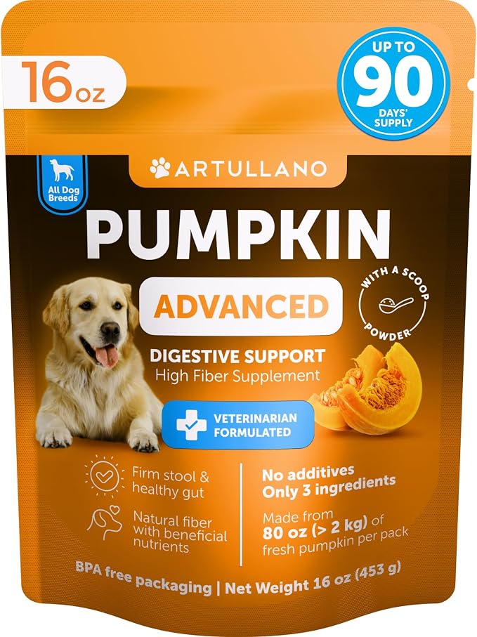 Pumpkin Powder for Dogs Digestive Support - 16 OZ - Fiber Supplement for Constipation - For Gut Balance, Healthy Skin, Digestion, Anal Glands, Firm Stool,Poop, Anti Diarrhea, Gas Relief - Create Puree