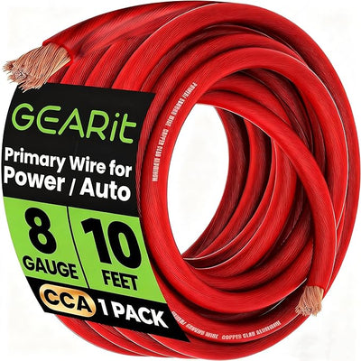 GEARit 8 Gauge Wire 10 ft Red, 8 AWG Battery Cable CCA, Copper-Clad Aluminum Power Cable for Car Audio Amp, Automotive, RV