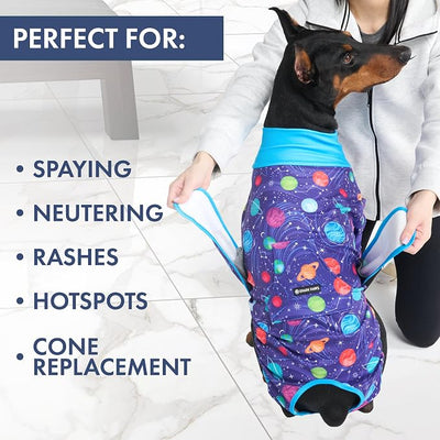 Spark Paws Dog Surgery Recovery Suit – Dog Recovery Suit After Surgery, Anti-Lick Dog Onesie, Abdominal Wound Protector, Soft Cone Alternative for Spay Neuter Male Female Pet Recovery - Planets - 2XL