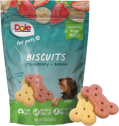 Dole for Pets Freshly Fetched Dog Biscuits, Banana and Strawberry Flavor Dog Treats, Made with Real Fruit, No Wheat Corn Soy Artificial Flavors or Preservatives, 20 Oz