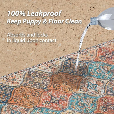 nunubaby Washable Pee Pads for Dogs, Stylish, Non-Slip and Leak-Proof Pee Pads. Reusable Potty Pads for Dogs for Crates and Floors.(Cream/Multi, 24" x48" )