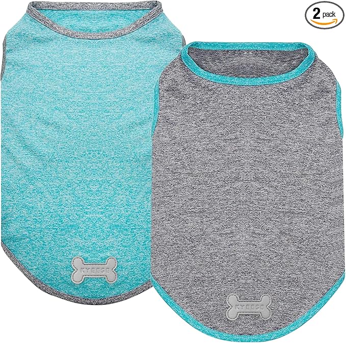 KYEESE 2 Pack Dog Shirts Sun Protection Quick Dry Soft Stretchy Pet T-Shirts with Reflective Label Tank Top Sleeveless Cat Vest Dog Clothes for Small Dogs, Small, Grey+Blue