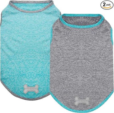 KYEESE 2 Pack Sun Protection Dog Shirts Quick Dry Soft Stretchy Dog T-Shirts with Reflective Label Tank Top Sleeveless Vest Pet Clothes for Small Pet, Large, Grey+Blue