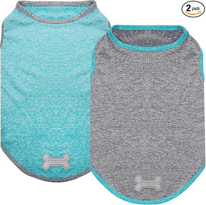 KYEESE 2 Pack Dog Shirts Quick Dry Soft Stretchy Pet T-Shirts with Reflective Label Tank Top Sleeveless Vest Sun Protection Dog Clothes for Small Dogs, Medium, Grey+Blue