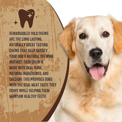 Rewardables | Wild Chews | Duck Recipe, Made with Real Duck, Limited Ingredient, Long Lasting Chews for Large Dogs | 6 Count