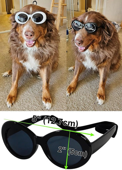 G026 Dog Pet Costume Prop Thick Oval Sunglasses G009 Medium-Large Breeds 25-55lbs (White)