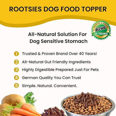 Olewo Rootsies Dog Food Topper – Gentle Daily Digestive Support for Sensitive Stomachs, Fiber for Dogs, Dehydrated Whole Food Nutrients, 2.2 lbs