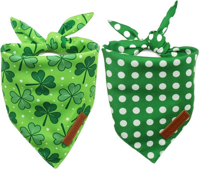 Realeaf St. Patrick's Day Dog Bandanas 2 Pack, Reversible Green Shamrock Polka Dots Pet Scarf for Boy and Girl,Holiday Bandana for Small Medium Large and Extra Large Dogs (X-Large)