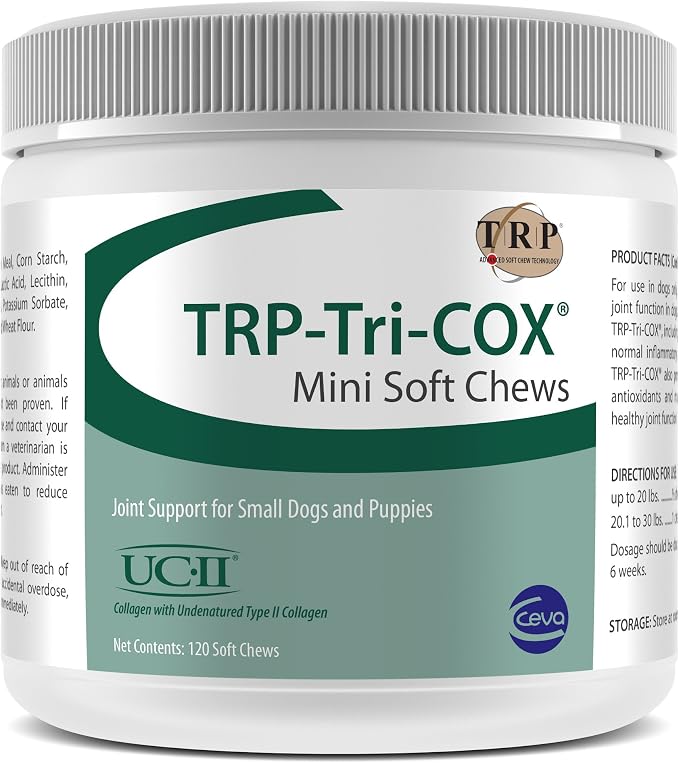 TRP-Tri-COX Mini Soft Chews for Dogs, Hip & Joint Support Supplement with Glucosamine, MSM, UC-II Collagen & Omega-3s, Mobility & Joint Health for Dogs, 120 Soft Chews