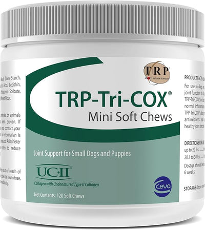 TRP-Tri-COX Mini Soft Chews for Dogs, Hip & Joint Support Supplement with Glucosamine, MSM, UC-II Collagen & Omega-3s, Mobility & Joint Health for Dogs, 120 Soft Chews