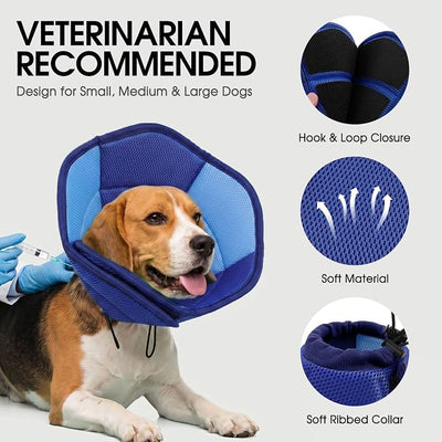 Dog Cone - Soft Cone for Dogs to Stop Licking, Pet E-Collar Alternative After Surgery, Adjustable Pet Recovery Collar for Wound Healing, Dark Blue Large