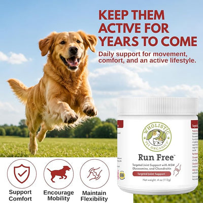Wholistic Pet Organics Max Strength Hip and Joint Supplement for Dogs & Cats - Cat & Dog Joint Supplement Powder, Chondroitin & MSM to Support Mobility - Glucosamine for Dogs & Cats - 4 oz - 28 Scoops