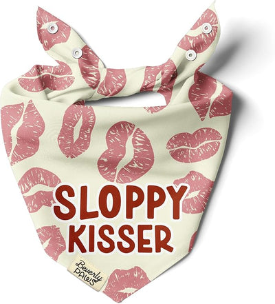 Funny Snap-On Dog Bandana for Small Medium Large Pets, Dogs Cats Adjustable Handkerchief Scarf for Girl & Boy, Cute Puppy Apparel & Accessories (Sloppy Kisser, Small)