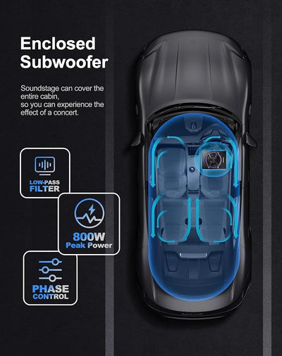 10 Inch 800W Under Seat Car Subwoofer,Full Cast Aluminum Under Seat Powered Subwoofer,Built-in Amp & APP LED Light Control,12V Universal Vehicle Subwoofer Full Installation Kit with Gift Box
