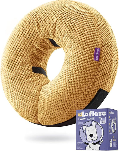 Loflaze Inflatable Dog Cone Collar - Dog Neck Donut Cone Collar Alternative After Surgery - Soft Cone for Large Medium Small Dogs Cats - Alternative Recovery E Collar (Yello, M)