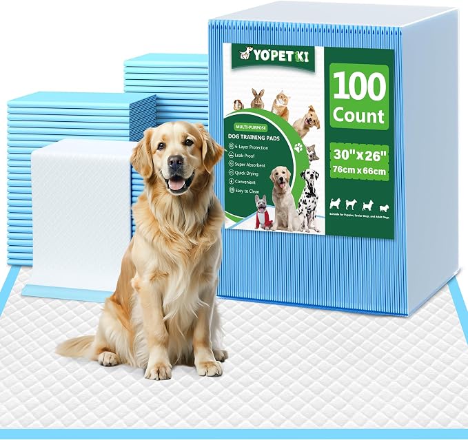 Large Puppy Pads 30" x 26" 100 Count Disposable Dog Pee Pads Leak-Proof, Large Pee Pads for Dogs 100 Pack, Super Absorbent & Quick-Dry Pet Potty Training Pads for Dogs, Puppies, Doggy