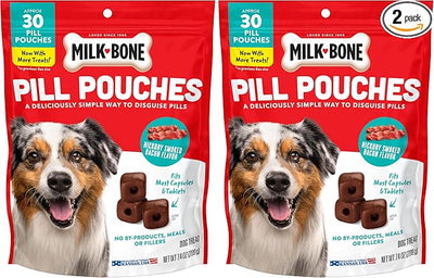 Milk-Bone Pill Pouches Dog Treats, Hickory Smoked Bacon Flavor, 30 Count Bags (Pack of 2)