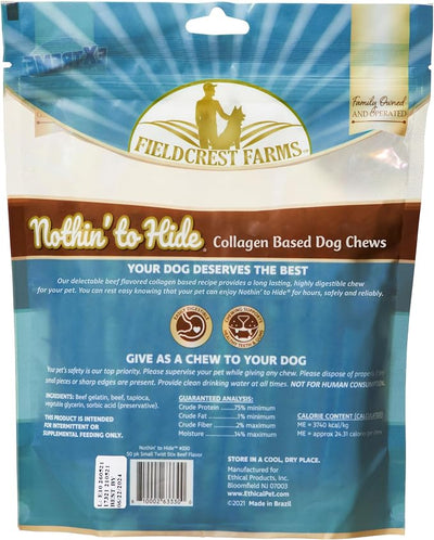 Fieldcrest Farms Nothin' to Hide Twist Stix, Beef Flavor, Easily Digestible Dog Chews, Supports Skin, Coat, Joints & Muscles, for Moderate Chewers Under 15 lbs, 100 Total Pieces