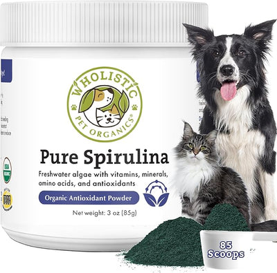 Wholistic Pet Organics Spirulina Powder for Dogs and Cats - Antioxidant Support for Dogs and Cats - Immune Support Supplement, Promotes Overall Wellness - Human-Grade Superfood for Pets - 85 Scoops
