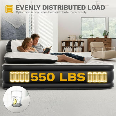 DWVO FullXL Size Air Mattress with Headboard & Cup Holders, Blow Up Bed with Built-in Pump & Carry Bag, Fast Inflation Air Bed for Home, Guests & Camping, 80" x 53" x 18", Gray