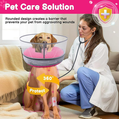 BARKLESS Dog Donut Collar, 2-in-1 Inflatable Dog Collars for After Surgery to Stop Licking Wounds, Patented Protective Donut Cone with High Shield for Large Pets (Hot Pink, XL)