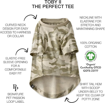 Pet Passion Toby II - The Perfect Tee, 3 Pack Short Sleeve Pet T-Shirt 100% Organic Cotton Tees Clothes for Small, Medium, Large Dogs, Sage Camo, Medium (20-45 lbs)