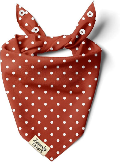 Snap-On Dog Bandana for Small Medium Large Pets, Dogs Cats Adjustable Handkerchief Scarf for Girl & Boy, Funny Cute Puppy Apparel & Accessories (Red Polka Dots, Small)
