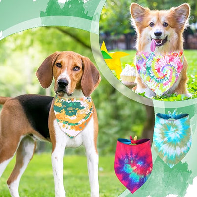 Silkfly 50 Pcs Summer Tie Dye Dog Bandanas Bulk Pet Scarf Grooming Salon Colorful Triangle Washable Male and Female Dog Bib Neckerchief for Puppy Large Pet Birthday Party Decor(Large)