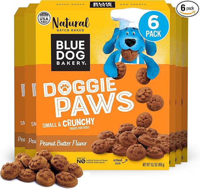 Blue Dog Bakery Natural Dog Treats, Doggie Paws, Peanut Butter, 16.2oz (6 Count)