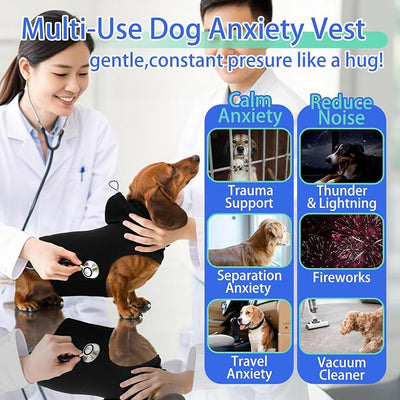 MIGOHI Calming Vest for Dogs | Anxiety Vest for Medium Dogs,Dog Calming Shirt for Storm,Separation,Fireworks, Anxiety Wraps for Dog to Stop Panting & Hiding During Vet Visit,Travel,Black,L