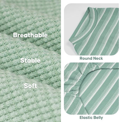 KYEESE 2Pack Waffle Dog Shirts, Lightweight Sleeveless Dog T Shirts for Large Dogs Boy Girl, Breathable Pet Vest Comfortable Tank Top Soft Dogs Clothes for Daily Wear, Green+Striped, 3XL