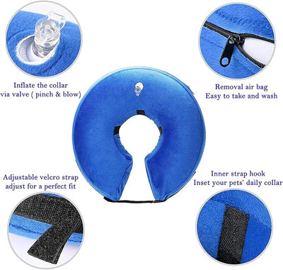 Inflatable Dog Cone Collar for After Surgery, Doggie Neck Blow up Donut Recovery ECollar, Soft Adjustable Dog Cone for Small Medium Large Dogs and Cats