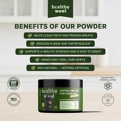 Dental Powder for Dogs - Complete Oral Care Bone Broth, Dog Teeth Cleaning Powder, Tartar Remover, Fresh Breath, Sensitive Stomach Support, No Brush Dental Care, 4.2 oz, 60 Scoops