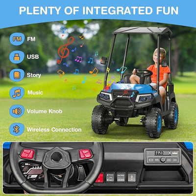 LIGIANT 24V Ride on Car for Big Kids, 4-Seaters Kids Golf Cart, Max. Capacity: 264 Lbs(4 Kids), 4WD Kid's Car w/Remote Control, Detachable Awning, Spring Suspension, Music/Story/Power Display
