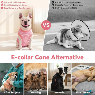 cyeollo Dog Surgery Recovery Suit, Surgical Suit for Female Male Dogs, Soft Dog Onesie, Spay Neuter Body Suits, E-Collar & Cone Alternative, Anti-Licking Wound, Puppy Clothes for Small Dogs, Stripes S
