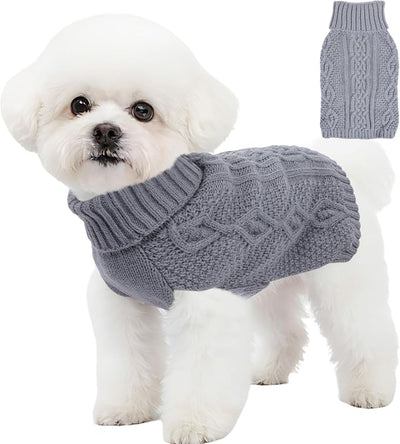 Dog Sweaters for Small Dogs Winter Dog Clothes Turtleneck Knit Puppy Sweater Warm Chihuahua Clothes Cat Sweater Frenchie Doggy Pullover Outfit with Twisted Design(Grey, Small)