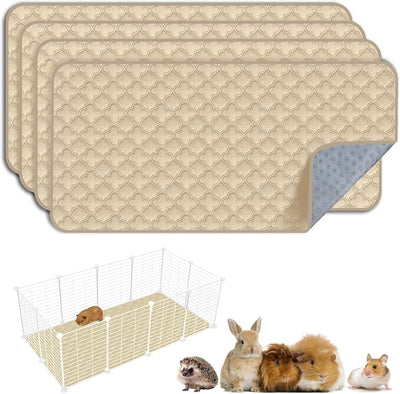 FunFurry Washable Guinea Pig Cage Liner - 4 Pack Reusable Washable Pee Pads，Waterproof Guinea Pig Bedding for Small Animal - Rabbit Bunny Hamster Puppy (Cream, 24" X 47" - 4 Pack)