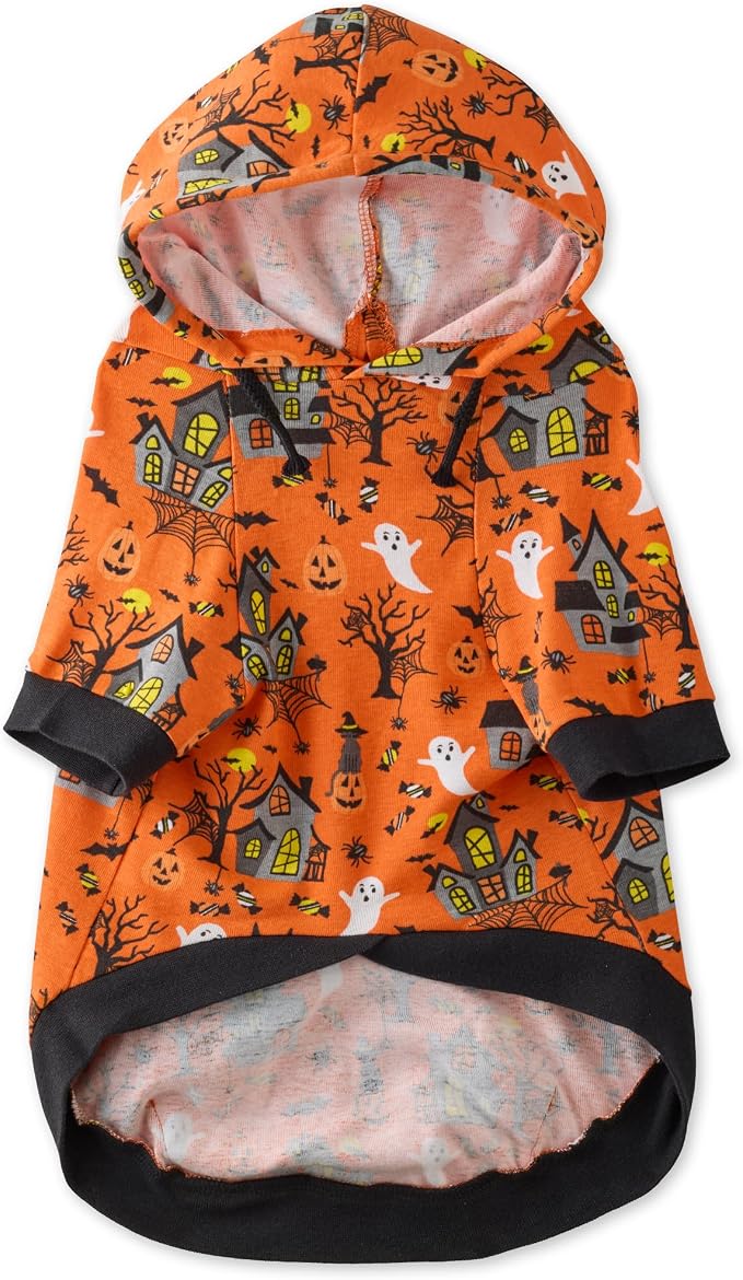 Pet Passion Rocky – The Original Lightweight Hooded Tee 100% Organic Cotton Dog Hoodie Pet Coat Sweater for All Sized Dogs, Spooky, X-Small (5-12 lbs)