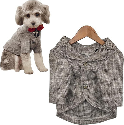 Dog Clothes Pet Plaid Suit Dog Tuxedo Costumes, Formal Gentleman Apparel Vest, Wedding Party Birthday Wear French Bulldog Pug Teddy Terrier (S, Brown Coat)