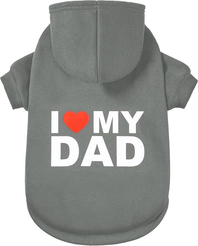 Dog Sweater Dog Hoodie Cold Weather Dog Coat Hooded Sweatshirt for Puppies,Cats, Small Medium Large Dogs (Grey(I Love My Dad), Large)