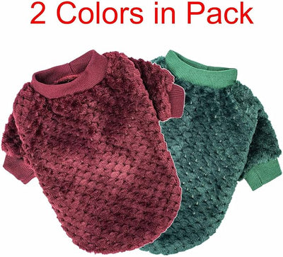 Dog Sweater, 2 Pack Dog Sweaters for Small Medium Dogs or Cat, Warm Soft Flannel Pet Clothes for Dogs Girl or Boy, Dog Shirt Coat Jacket (Large, Dark Red+Dark Green)