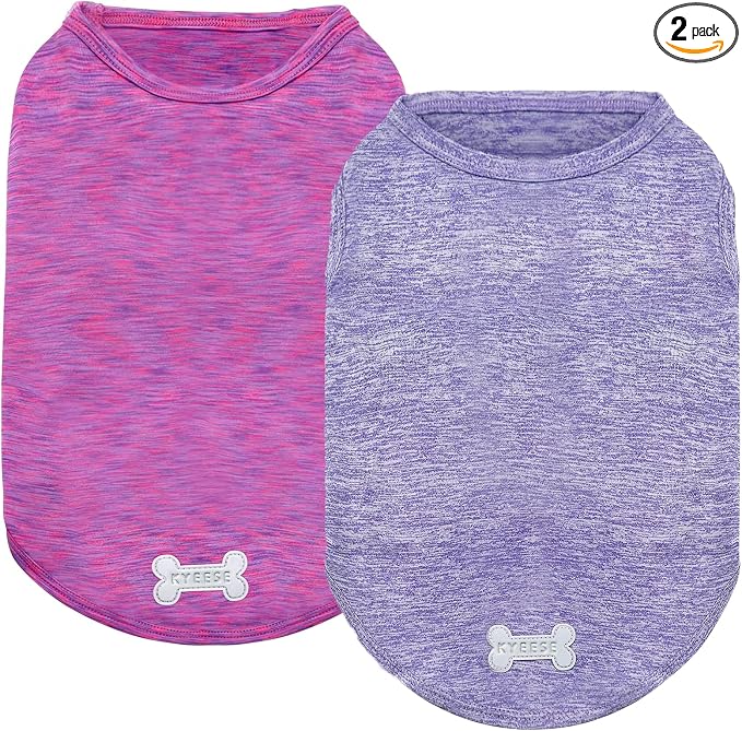 KYEESE 2 Pack Dog Shirts Quick Dry Soft Stretchy Sun Protection Dog T-Shirts with Reflective Label Tank Top Sleeveless Vest Pet Clothes for Small Pet, Large, Purple+Pink
