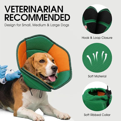 Dog Cone - Soft Cone for Dogs to Stop Licking, Pet E-Collar Alternative After Surgery, Adjustable Pet Recovery Collar for Wound Healing, Pine Green Large