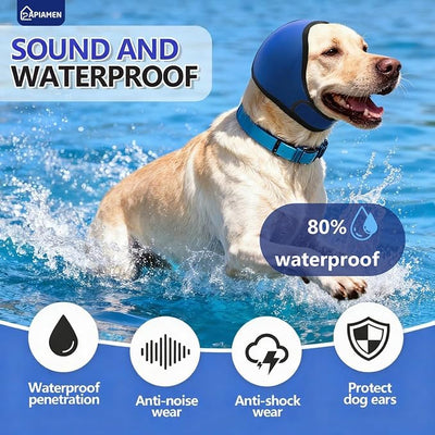 Dog Ear Covers,Dog Ear Muffs Noise Protection,No Flap Ear Wrap for Dogs Hematoma Recovery,Adjustable Calming Hoodie Shower Cap for Grooming,Bathing,Swimming & Anxiety Relief(Blue,S)