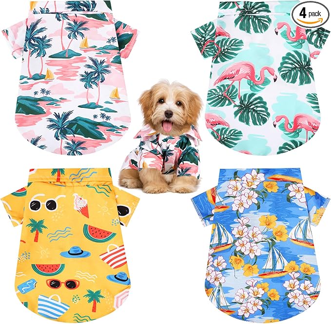 Weewooday 4 Pieces Small Pet Summer T-Shirts Hawaii Style Floral Pet Dog Shirt Breathable Cool Clothes Beach Seaside Puppy Sweatshirt for Puppy(Lovely Style,Small)