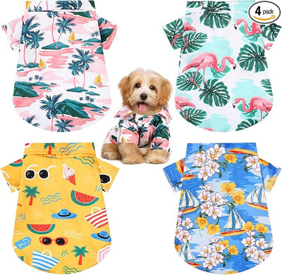 Weewooday 4 Pieces Small Pet Summer T-Shirts Hawaii Style Floral Pet Dog Shirt Breathable Cool Clothes Beach Seaside Puppy Sweatshirt for Puppy(Lovely Style,Small)