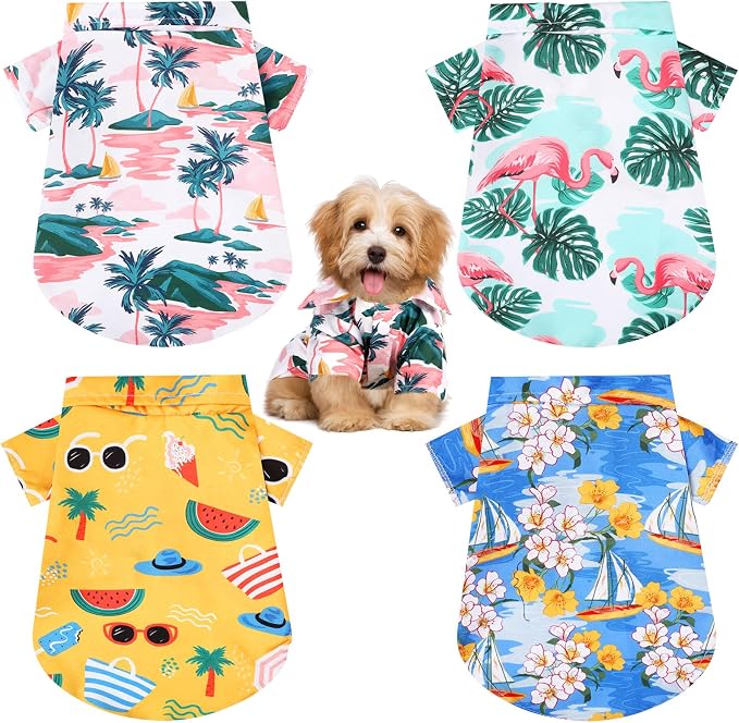 Weewooday 4 Pieces Small Pet Summer T-Shirts Hawaii Style Floral Pet Dog Shirt Breathable Cool Clothes Beach Seaside Puppy Sweatshirt for Puppy(Lovely Style,X-Large)