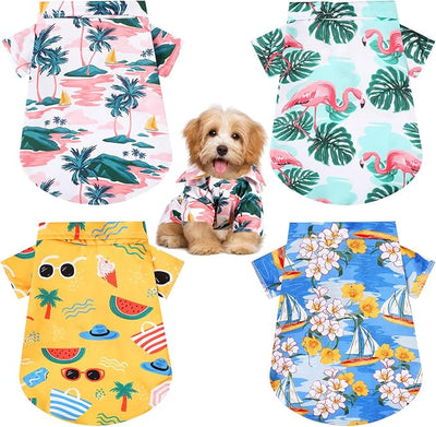 Weewooday 4 Pieces Small Pet Summer T-Shirts Hawaii Style Floral Pet Dog Shirt Breathable Cool Clothes Beach Seaside Puppy Sweatshirt for Puppy(Lovely Style,X-Large)