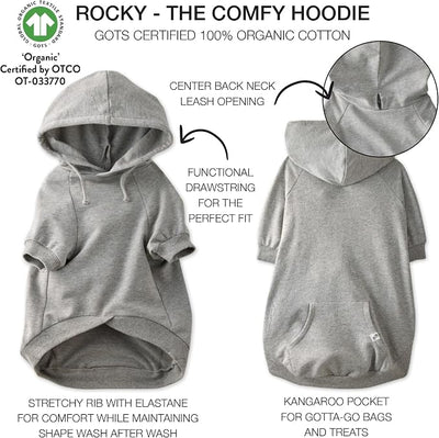 Pet Passion Rocky – The Original Lightweight Hooded Tee 100% Organic Cotton Dog Hoodie Pet Coat Sweater for All Sized Dogs, Original Heather Gray, Small (10-25 lbs)